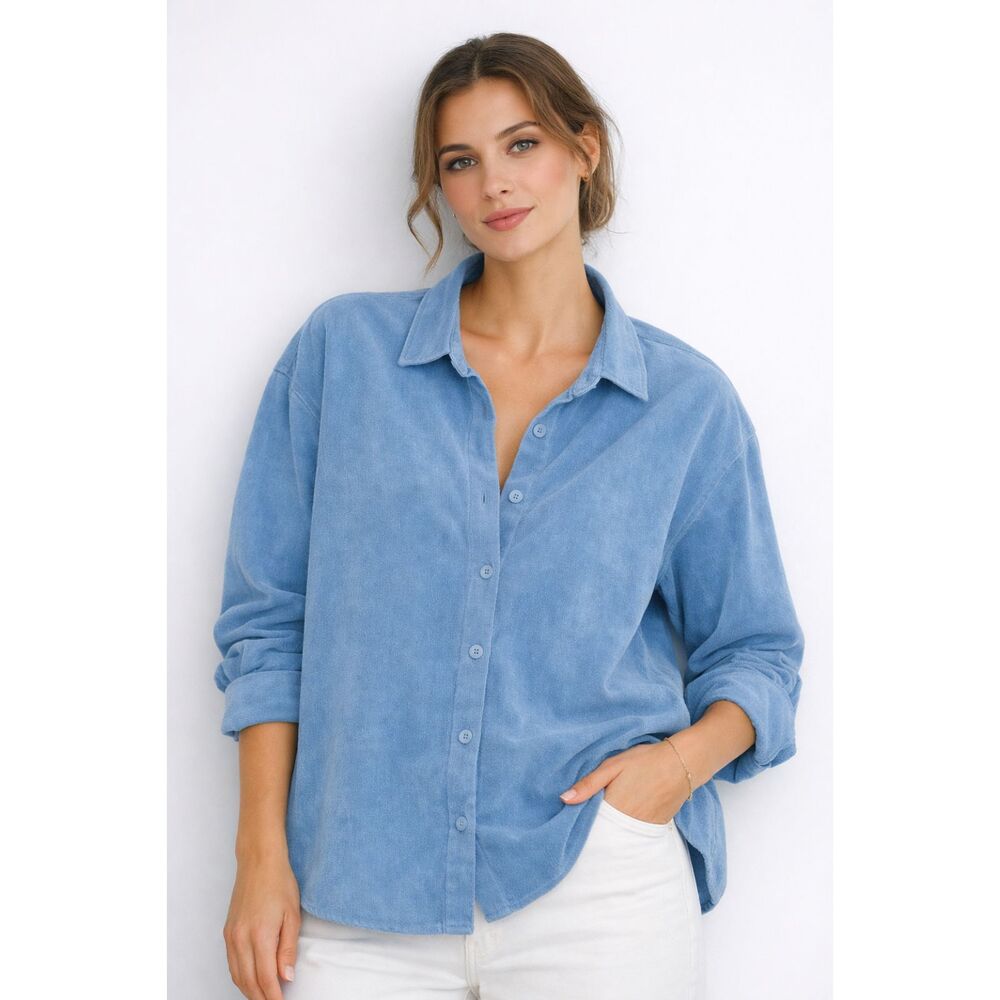 Zara Blue Brushed Cotton Oversized Button Down Shirt XS